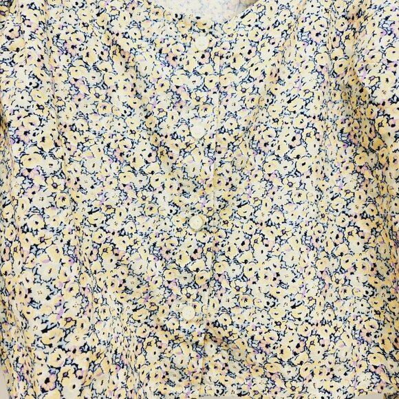 Levi's Floral Cropped Top Women's Size S Beige Square Neck Puff Sleeves - Picture 5 of 11